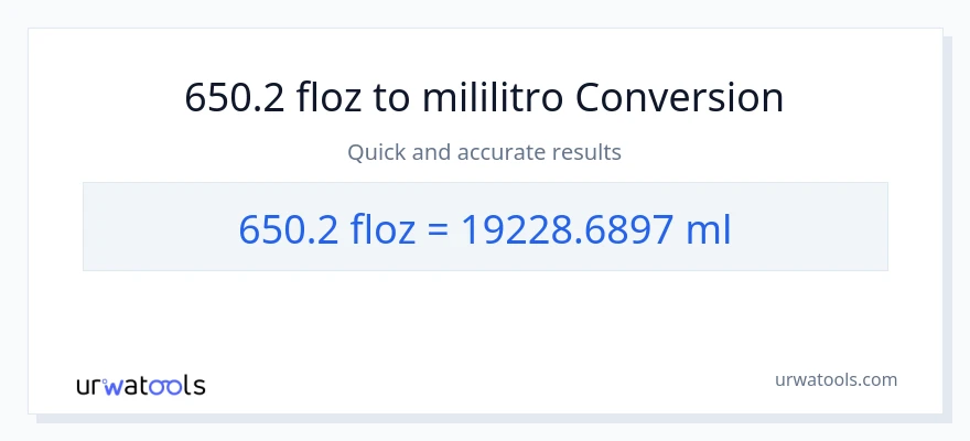 650.2 mga onsa ng likido patungong mga mililitro na conversion
