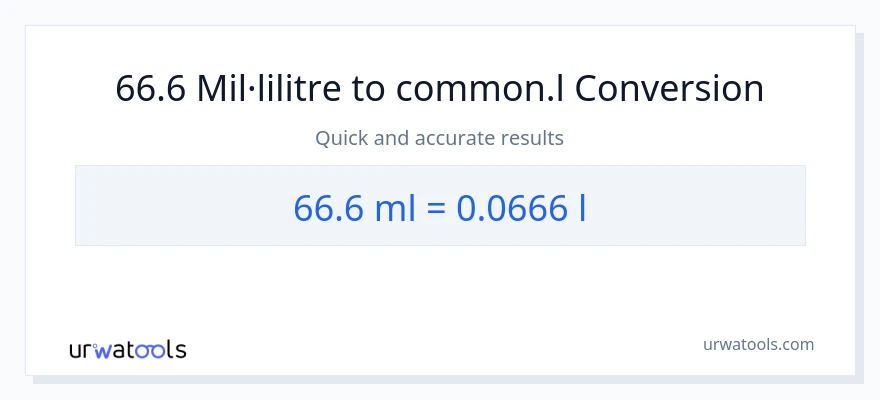 Conversió de 66.6 mil·lilitres a Liters