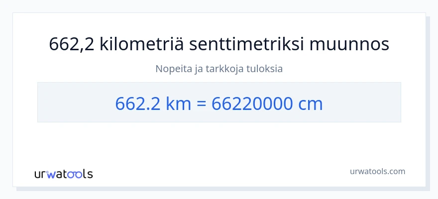 662.2 kilometrejä - Senttimetrit muunnos