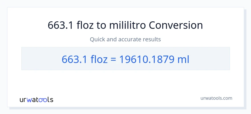 663.1 mga onsa ng likido patungong mga mililitro na conversion