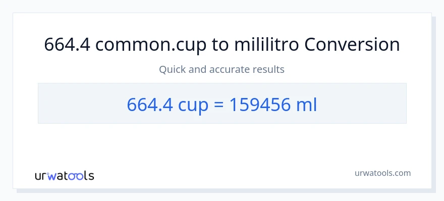 664.4 mga tasa patungong mga mililitro na conversion