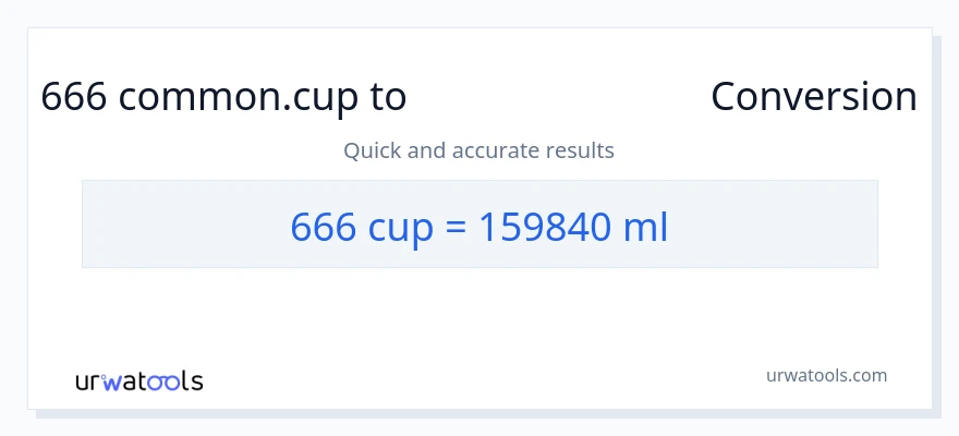 666 കപ്പുകൾ ൽ നിന്ന് മില്ലിലിറ്റർ ലേക്ക് പരിവർത്തനം