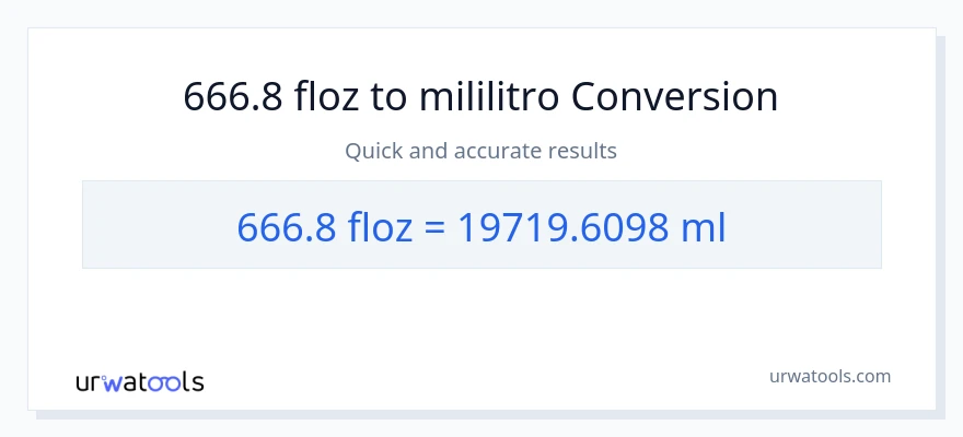 666.8 mga onsa ng likido patungong mga mililitro na conversion