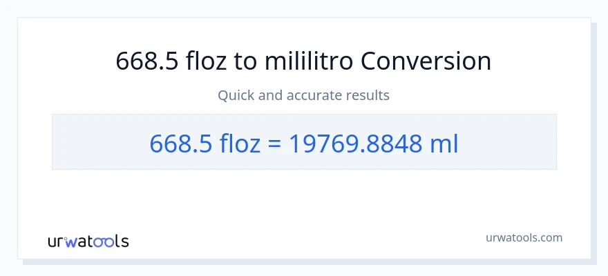 668.5 mga onsa ng likido patungong mga mililitro na conversion