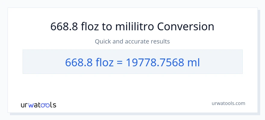 668.8 mga onsa ng likido patungong mga mililitro na conversion