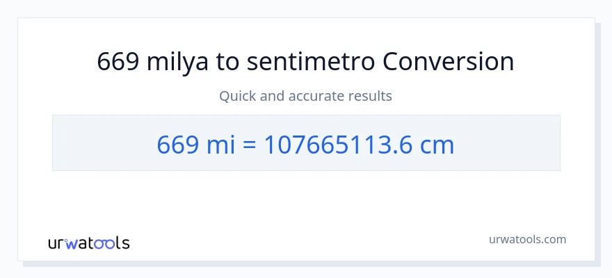 669 milya patungong Mga Sentimetro na conversion