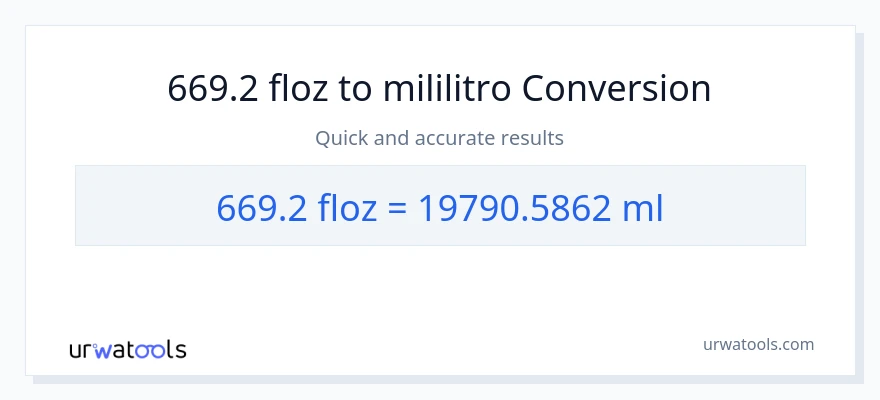 669.2 mga onsa ng likido patungong mga mililitro na conversion