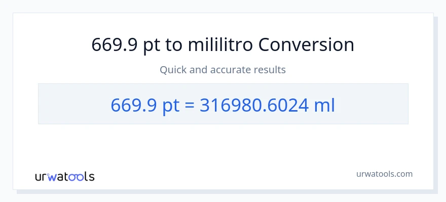 669.9 Pints patungong mga mililitro na conversion