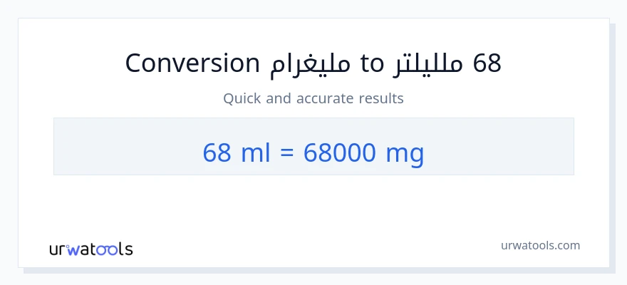 التحويل من 68 ملليلتر إلى ملليغرام