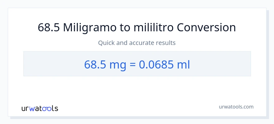 68.5 miligramo patungong mga mililitro na conversion