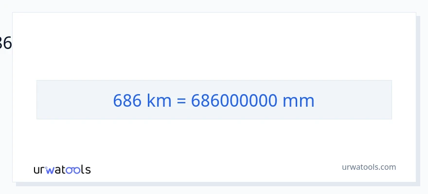 686 கிலோமீட்டர்கள் இலிருந்து மில்லிமீட்டர்கள் வரை மாற்றம்