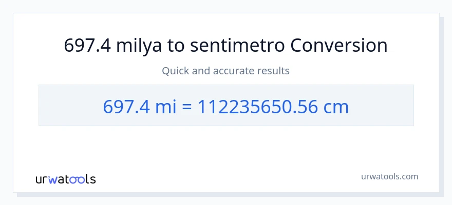 697.4 milya patungong Mga Sentimetro na conversion