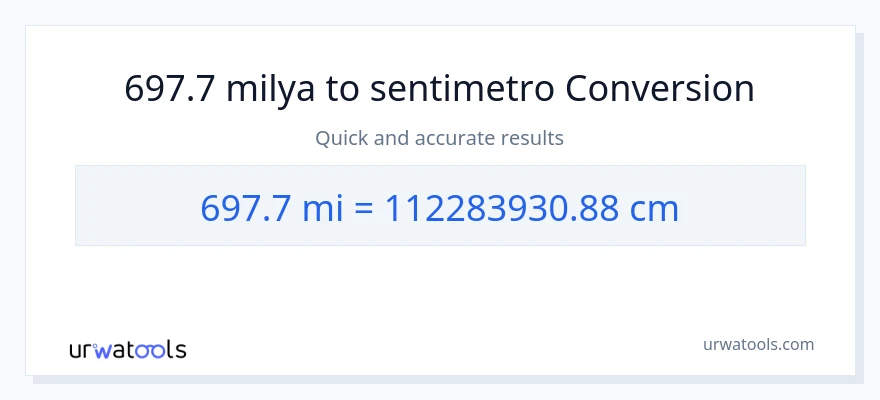 697.7 milya patungong Mga Sentimetro na conversion