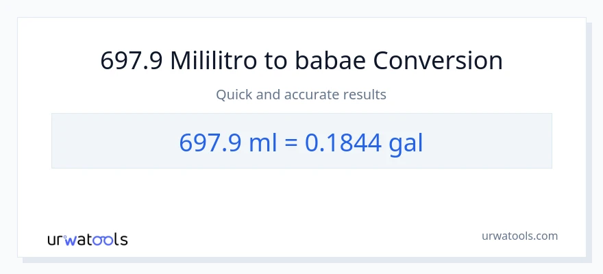 697.9 mga mililitro patungong Mga galon na conversion