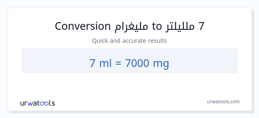 التحويل من 7 ملليلتر إلى ملليغرام