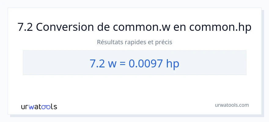 Conversion 7.2 watts vers chevaux-vapeur