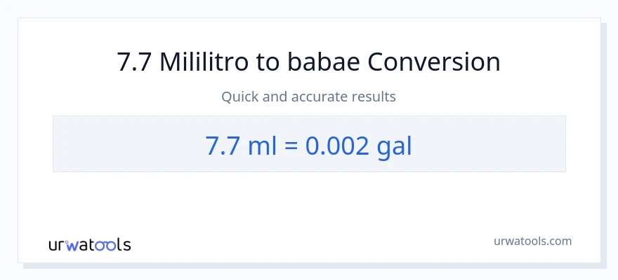7.7 mga mililitro patungong Mga galon na conversion