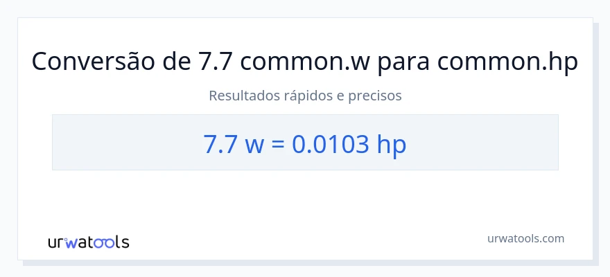 Conversão de 7.7 watts para cavalos de potência