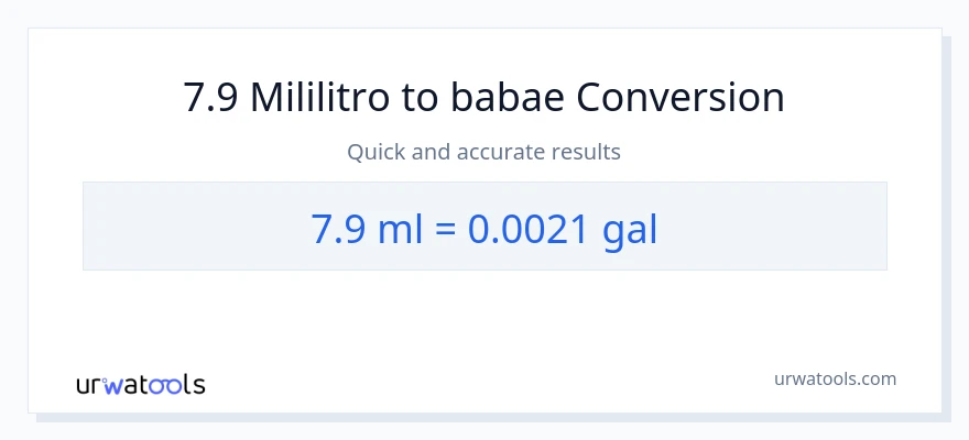 7.9 mga mililitro patungong Mga galon na conversion