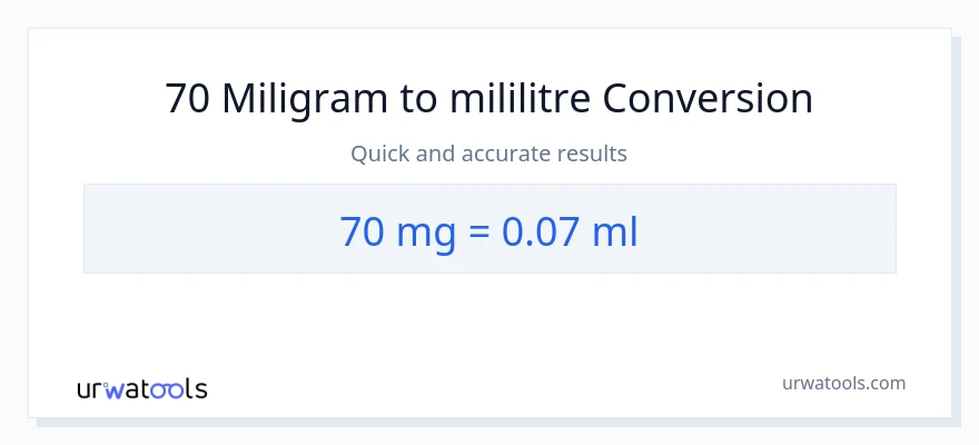 70 miligram'den mililitre'e dönüşüm