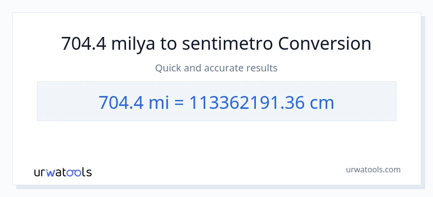 704.4 milya patungong Mga Sentimetro na conversion