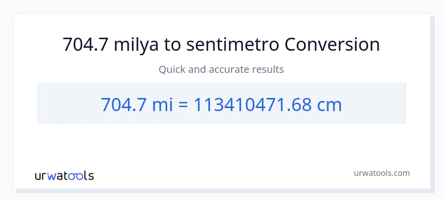 704.7 milya patungong Mga Sentimetro na conversion