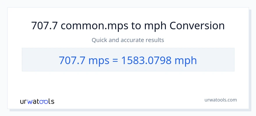 707.7 Meters Per Second patungong milya kada oras na conversion