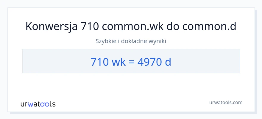 Konwersja 710 tygodnie do Dni