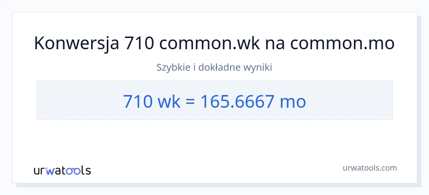 Konwersja 710 tygodnie do miesiące