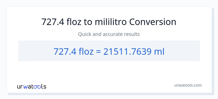 727.4 mga onsa ng likido patungong mga mililitro na conversion