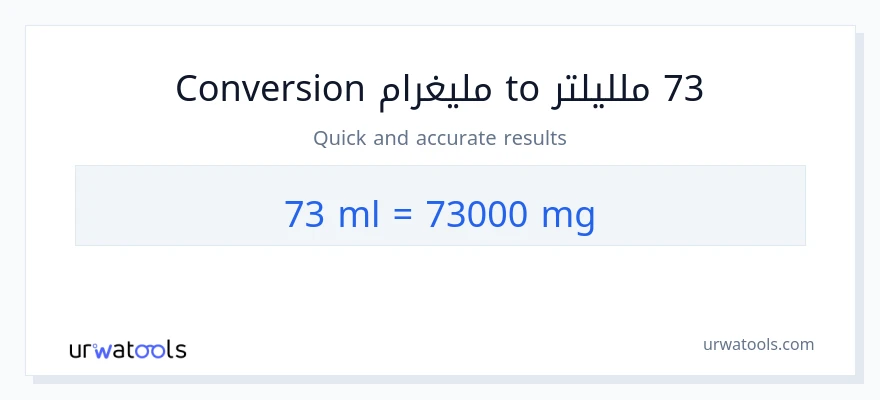 التحويل من 73 ملليلتر إلى ملليغرام