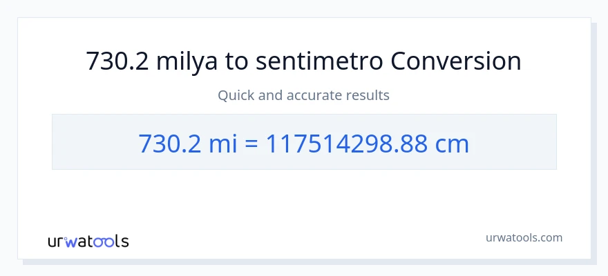 730.2 milya patungong Mga Sentimetro na conversion
