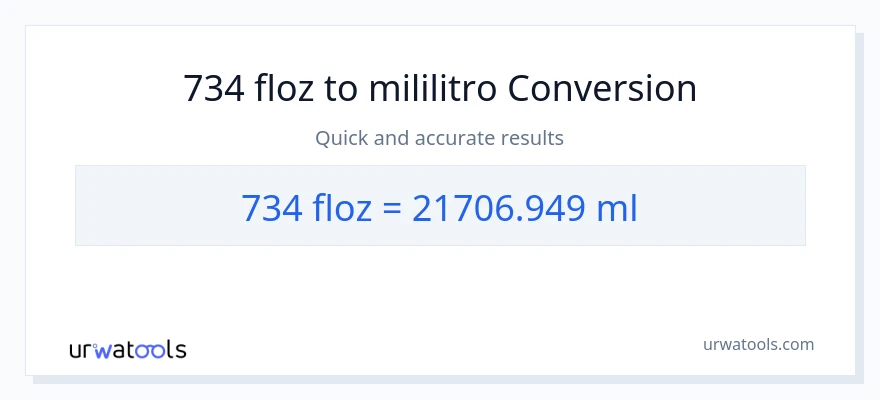 734 mga onsa ng likido patungong mga mililitro na conversion