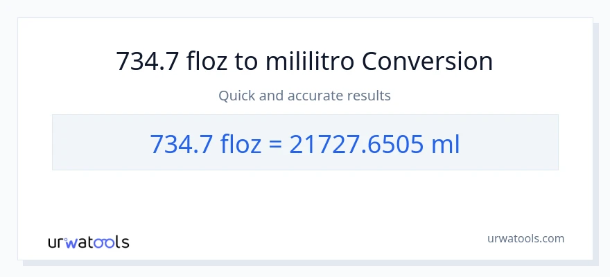 734.7 mga onsa ng likido patungong mga mililitro na conversion