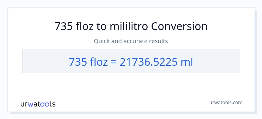 735 mga onsa ng likido patungong mga mililitro na conversion
