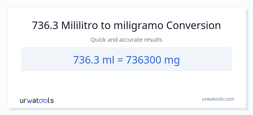 736.3 mga mililitro patungong miligramo na conversion