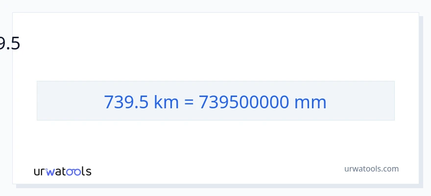 739.5 കിലോമീറ്റർ ൽ നിന്ന് മില്ലിമീറ്റർ ലേക്ക് പരിവർത്തനം