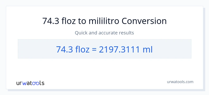 74.3 mga onsa ng likido patungong mga mililitro na conversion