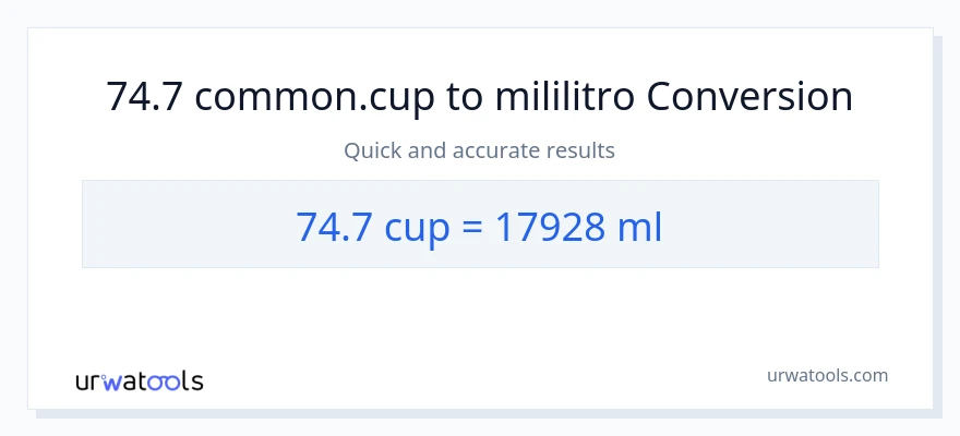 Conversión de 74.7 tazas a mililitros