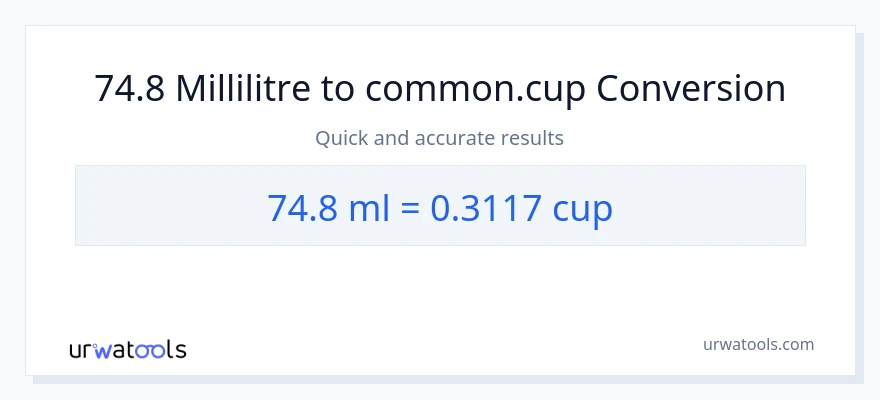Conversion 74.8 millilitres vers tasses