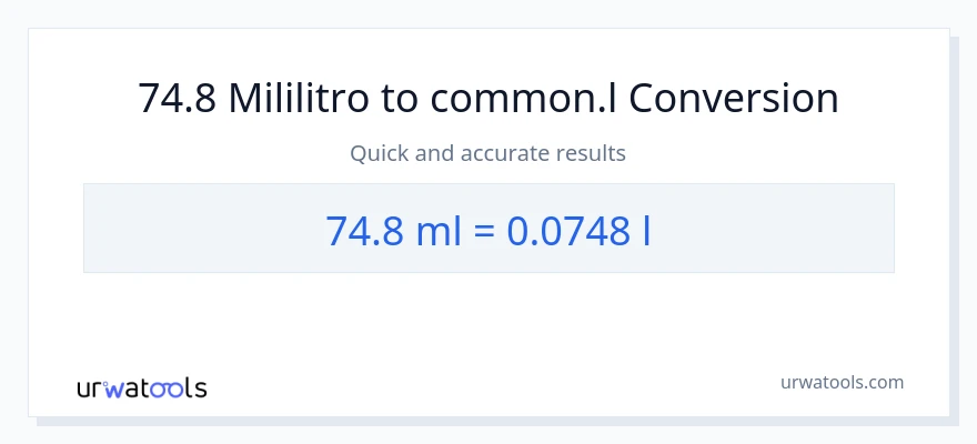 74.8 mga mililitro patungong Liters na conversion