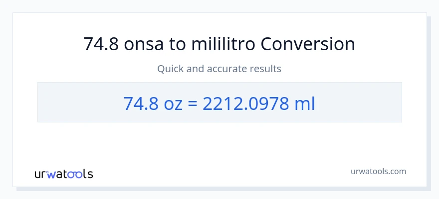 74.8 Mga onsa patungong mga mililitro na conversion