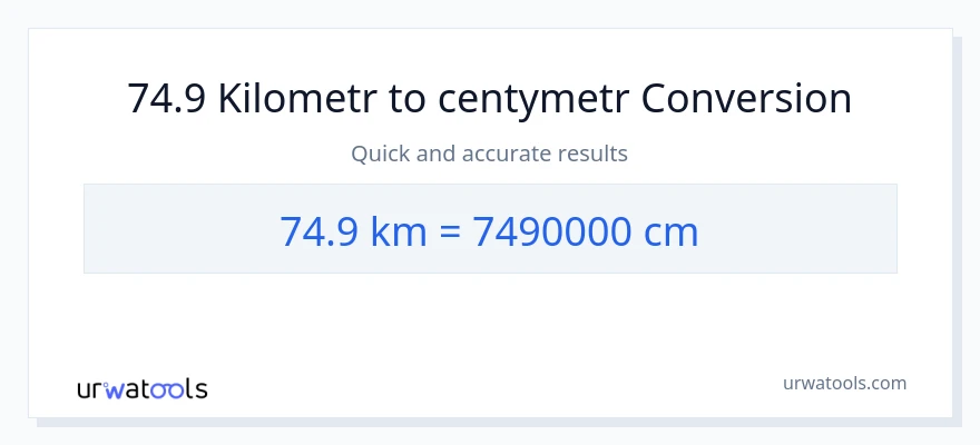 Konwersja 74.9 Kilometry do Centymetry