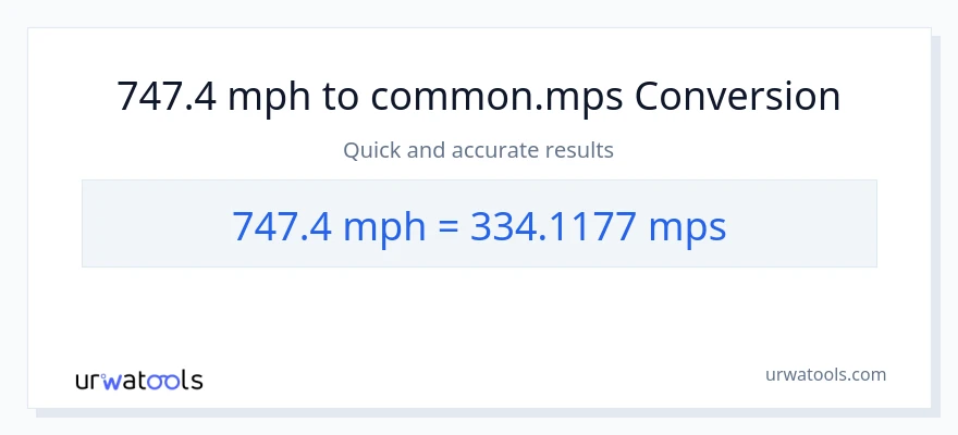 747.4 milya kada oras patungong Meters Per Second na conversion