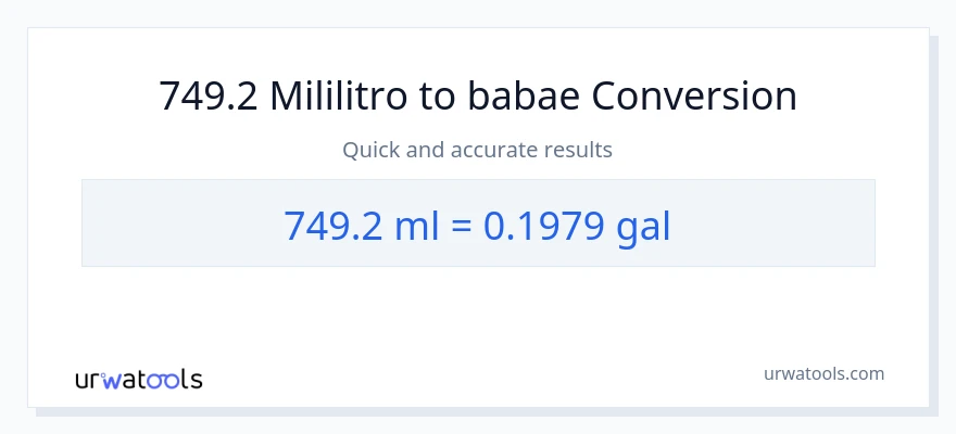 749.2 mga mililitro patungong Mga galon na conversion