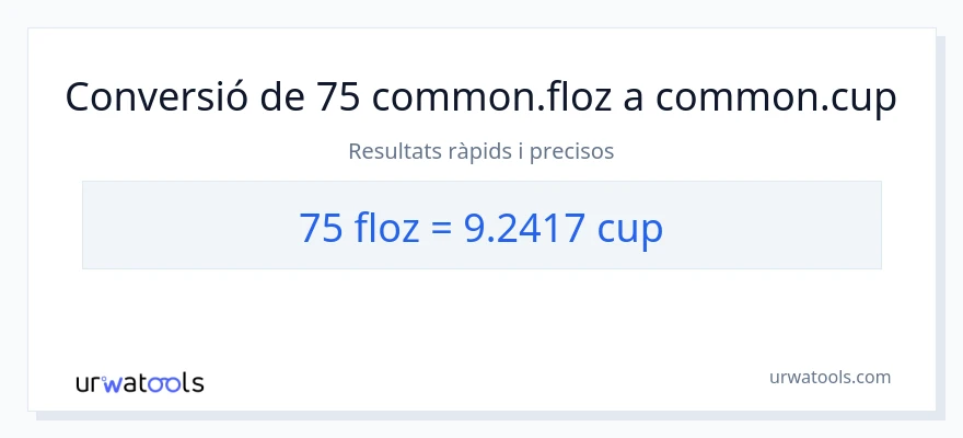 Conversió de 75 unces fluides a tasses