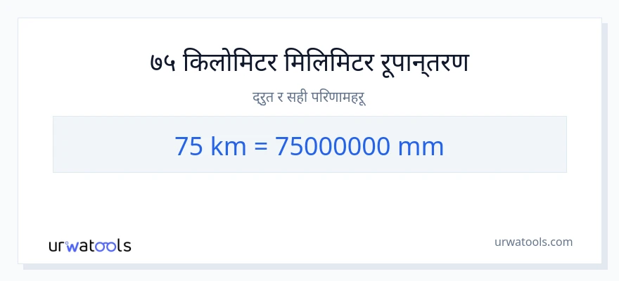 75 किलोमिटर बाट मिलिमिटर सम्म रूपान्तरण