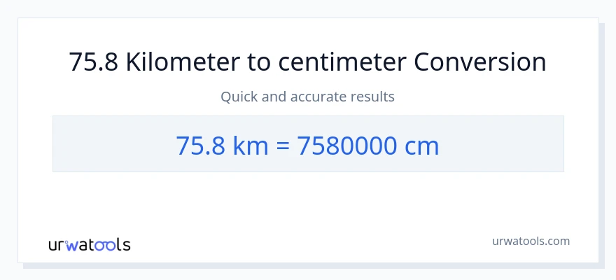 75.8 Kilometer til Centimeter konvertering