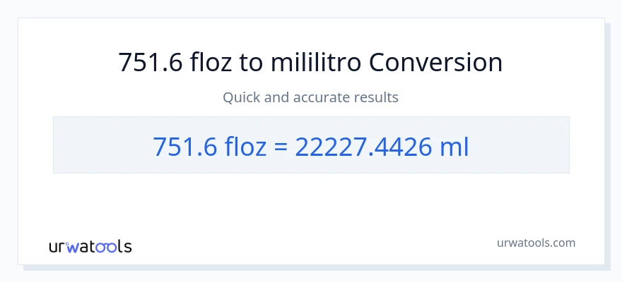 751.6 mga onsa ng likido patungong mga mililitro na conversion