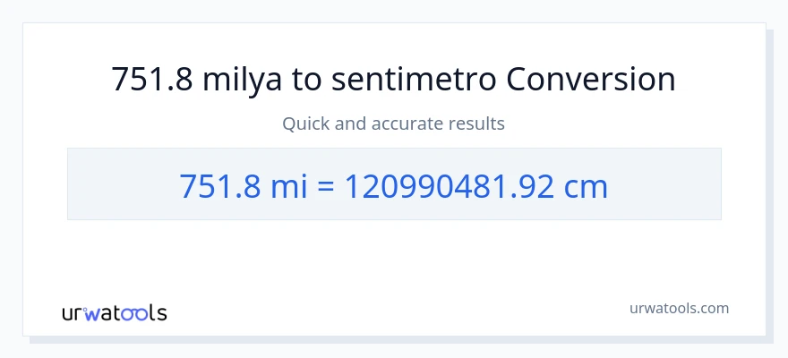 751.8 milya patungong Mga Sentimetro na conversion